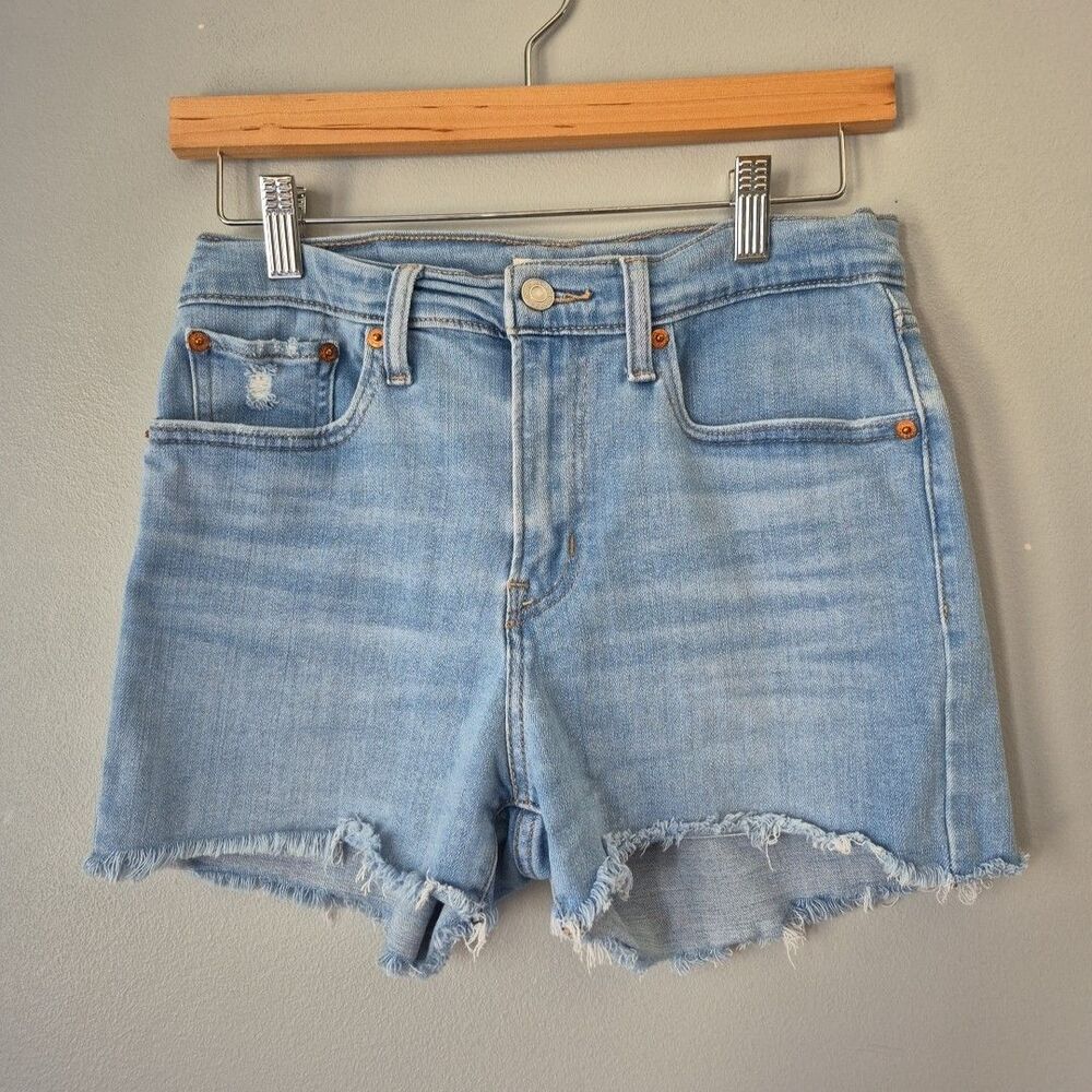 Levis Light Denim Distressed High Rise Classic Jean Shorts Womens 27 Inseam 2.5